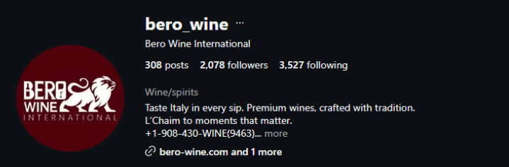 Bero Wine Instagram profile before follower growth